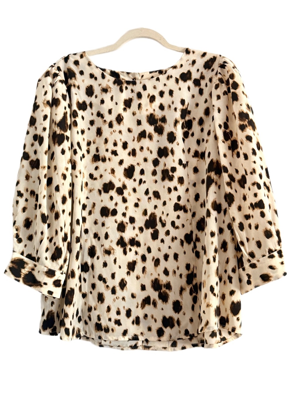 T Tahari Cream and Brown Animal Print Blouse 2X